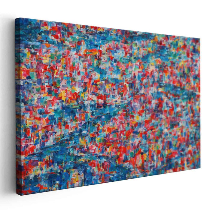 Oceanside Rhapsody: Abstract Impressionist Blue and Red Canvas Art Print