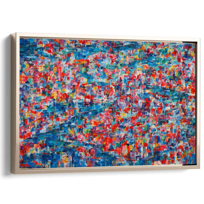 Oceanside Rhapsody: Abstract Impressionist Blue and Red Canvas Art Print