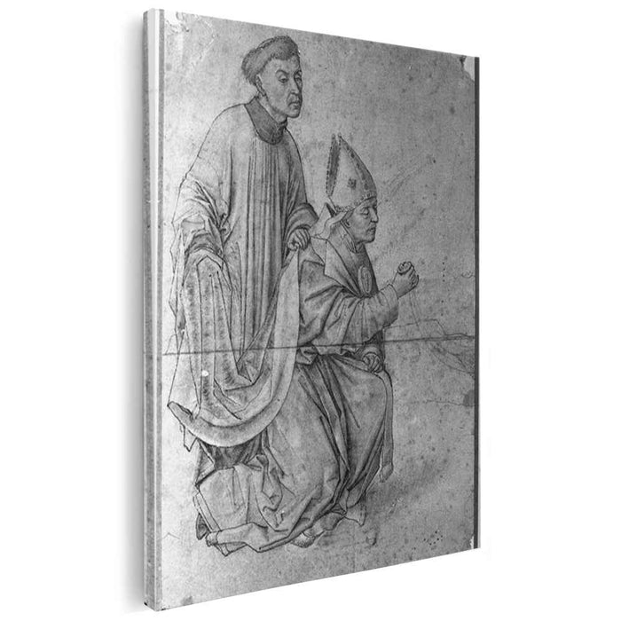 Bishop kneeling, in profile, swinging a censer, accompanied by a clerk by Rogier van der Weyden