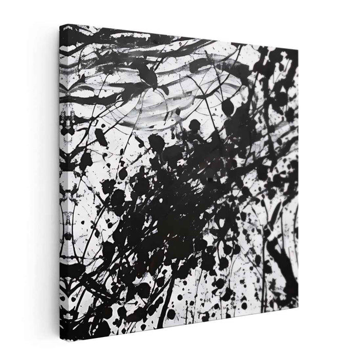 Ink Nebulae: Abstract Black and White Splatter Canvas Art