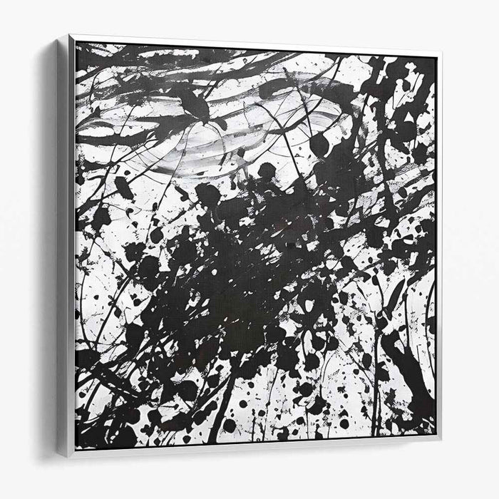 Ink Nebulae: Abstract Black and White Splatter Canvas Art
