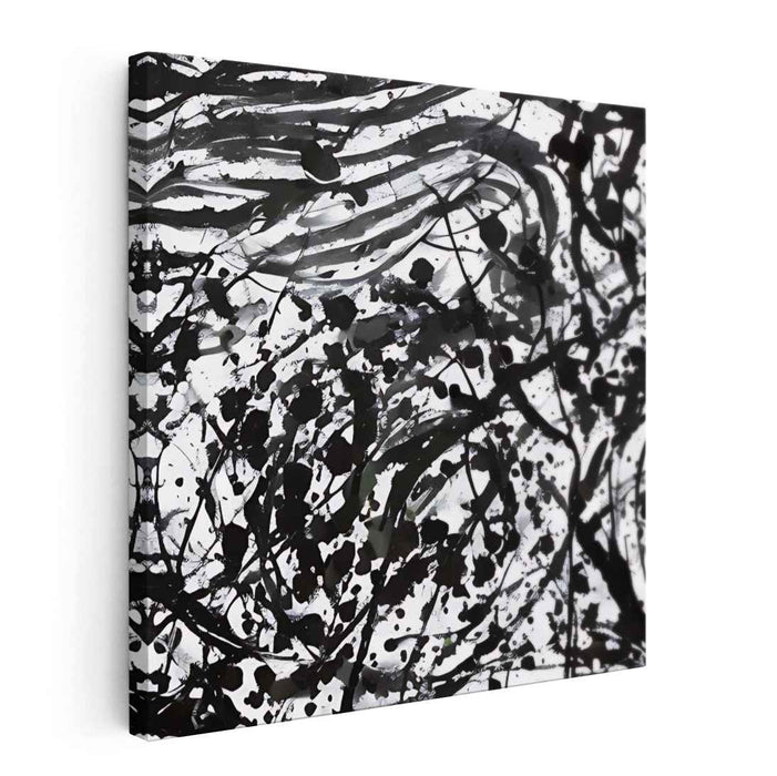 Contrast Whirlwind: Black and White Abstract Expressionist Canvas Art Print