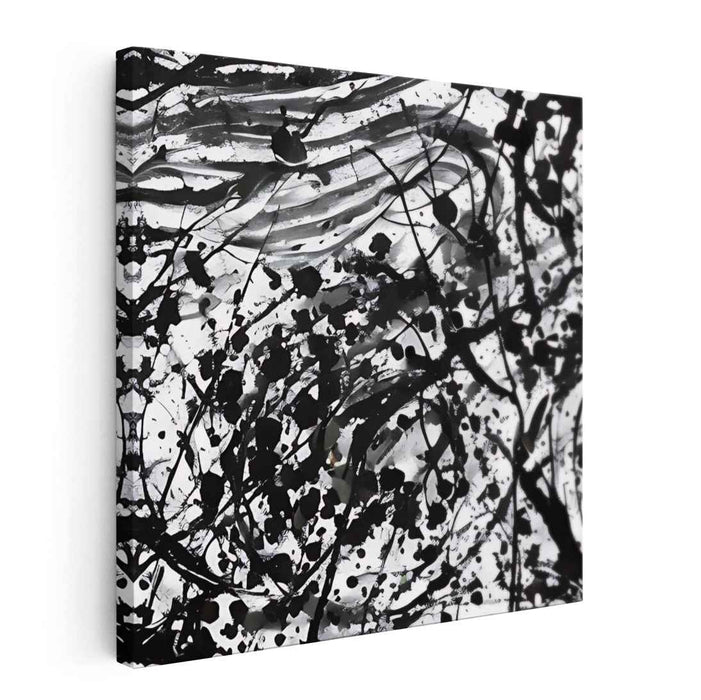 Energetic Expressions: Black and White Abstract Ink Splatter Canvas Art