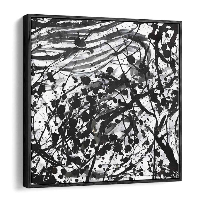 Energetic Expressions: Black and White Abstract Ink Splatter Canvas Art