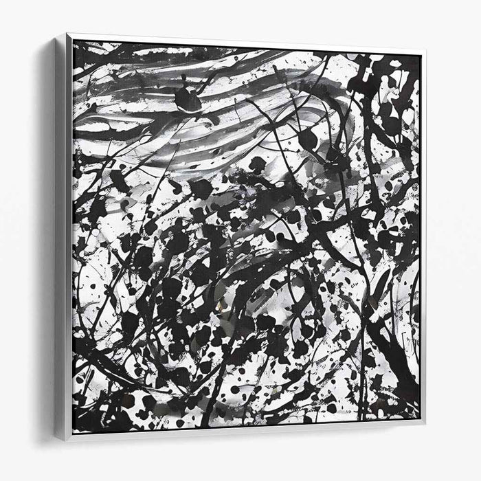 Energetic Expressions: Black and White Abstract Ink Splatter Canvas Art