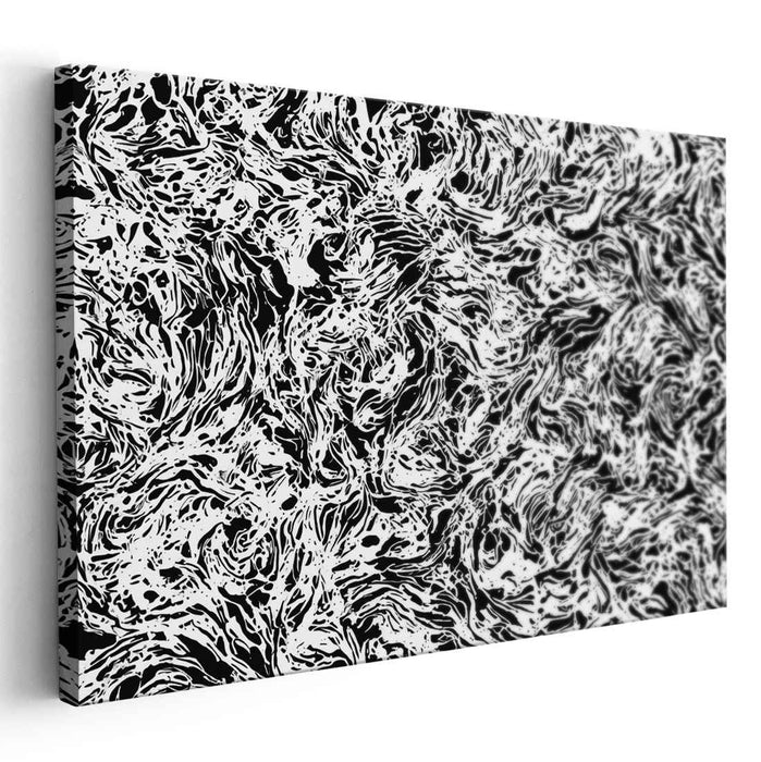 Ethereal Ink Fusion: Abstract Expressionist Black and White Canvas Art Print