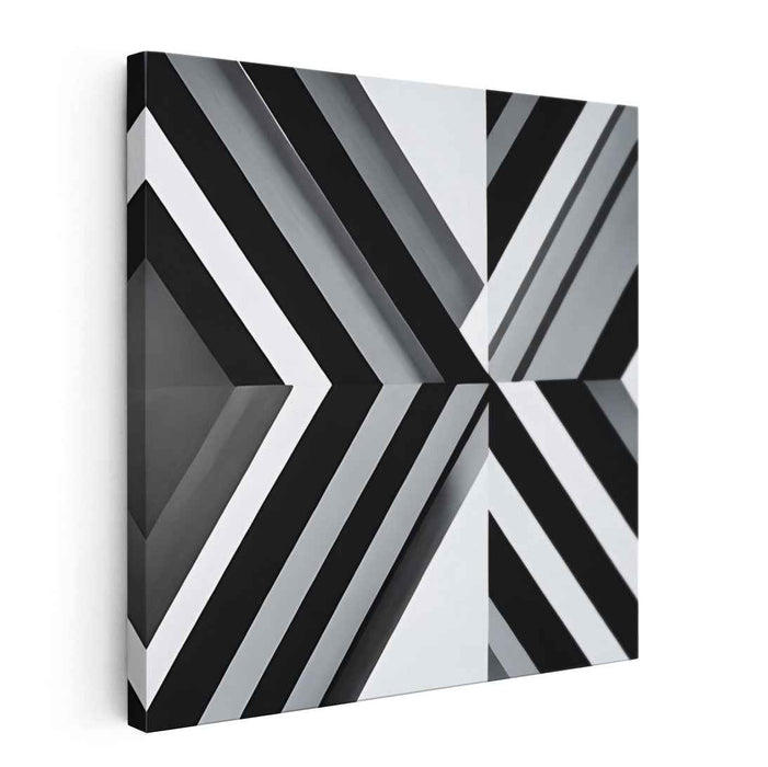 Monochrome Geometric Symphony: Bold Black and White Abstract Canvas Art