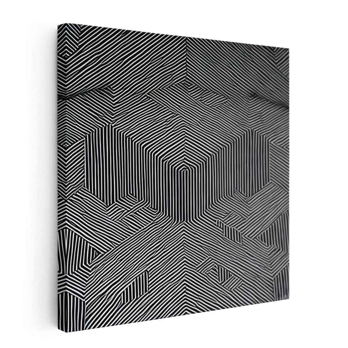 Optical Labyrinth: Geometric Black and White Striped Canvas Art