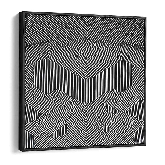 Optical Labyrinth: Geometric Black and White Striped Canvas Art