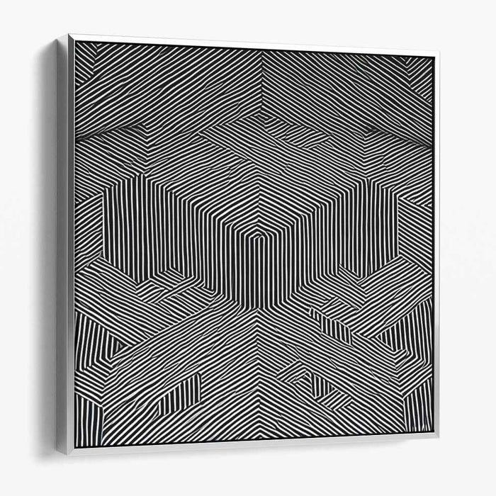 Optical Labyrinth: Geometric Black and White Striped Canvas Art