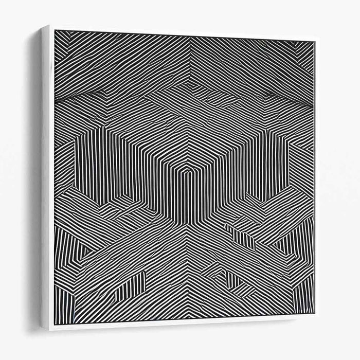 Optical Labyrinth: Geometric Black and White Striped Canvas Art