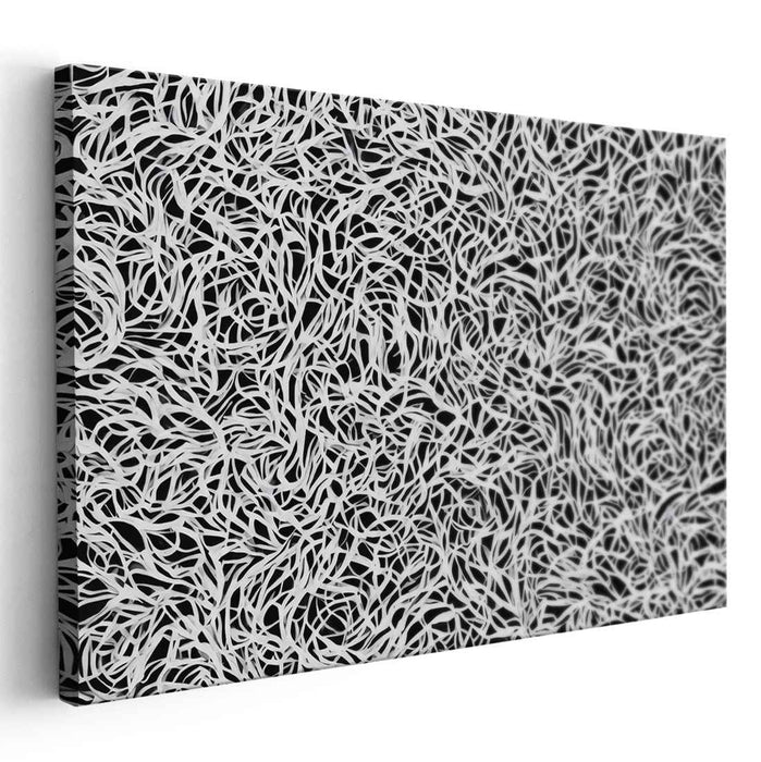 Ink Veil Illusion: Intricate Black and White Abstract Canvas Art