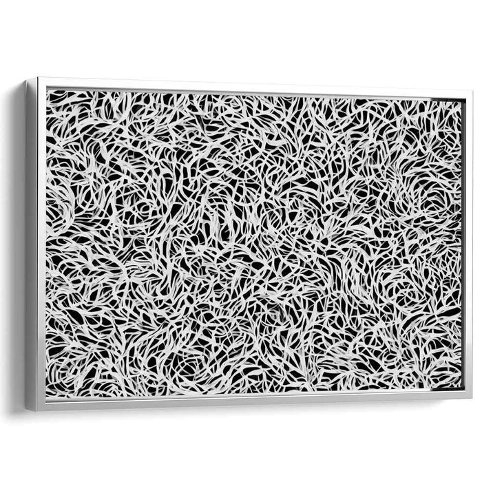 Ink Veil Illusion: Intricate Black and White Abstract Canvas Art
