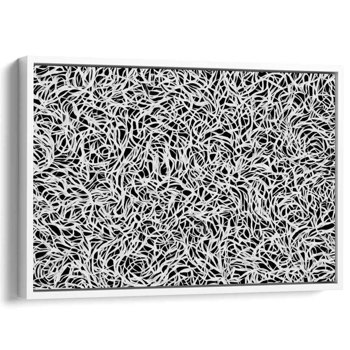 Ink Veil Illusion: Intricate Black and White Abstract Canvas Art