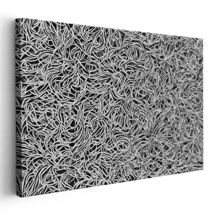 Entangled Chaos: Monochromatic Abstract Line Art Canvas Print