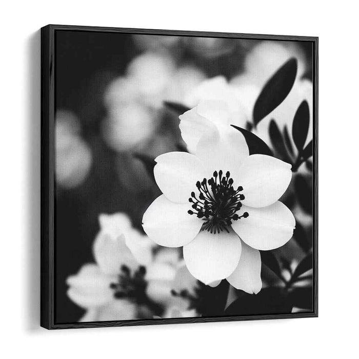 Ink Blooms Dance Gracefully: Monochrome Floral Elegance Canvas Art Print