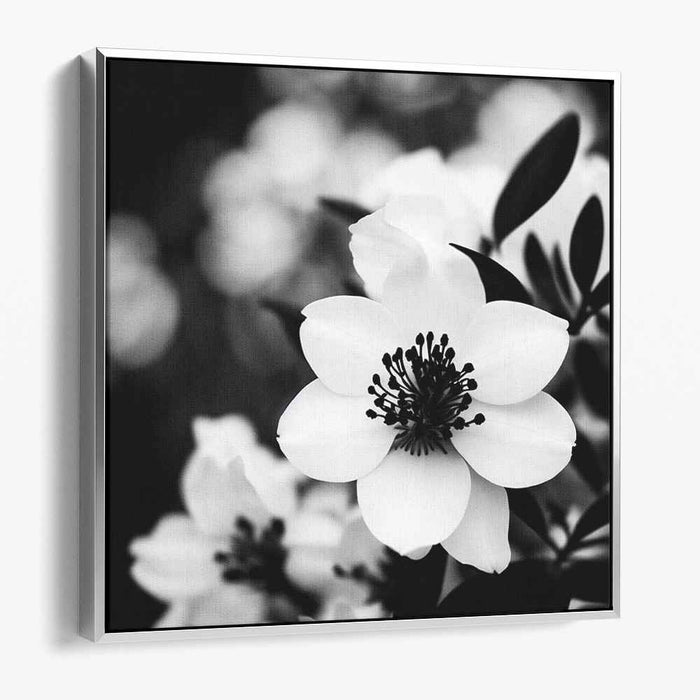 Ink Blooms Dance Gracefully: Monochrome Floral Elegance Canvas Art Print