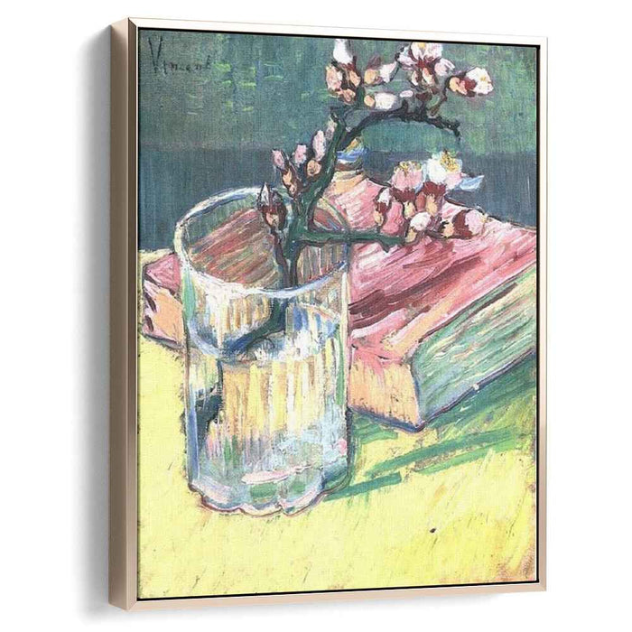 Blossoming Almond Branch in a Glass with a Book (1888) by Vincent van Gogh