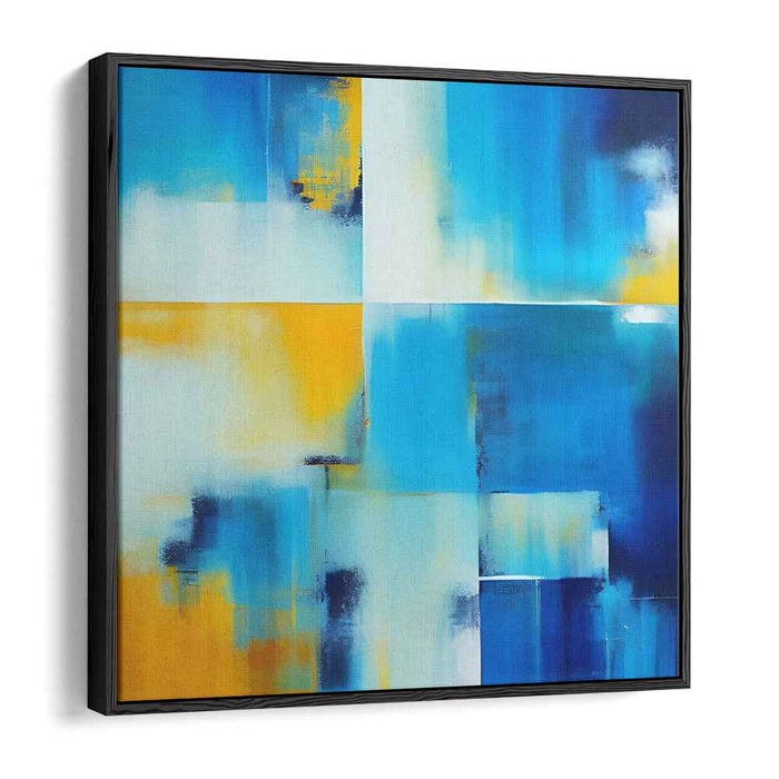 Azure and Gold Modernist Grid: Abstract Expressionist Canvas Art