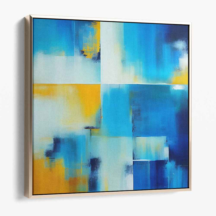 Azure and Gold Modernist Grid: Abstract Expressionist Canvas Art