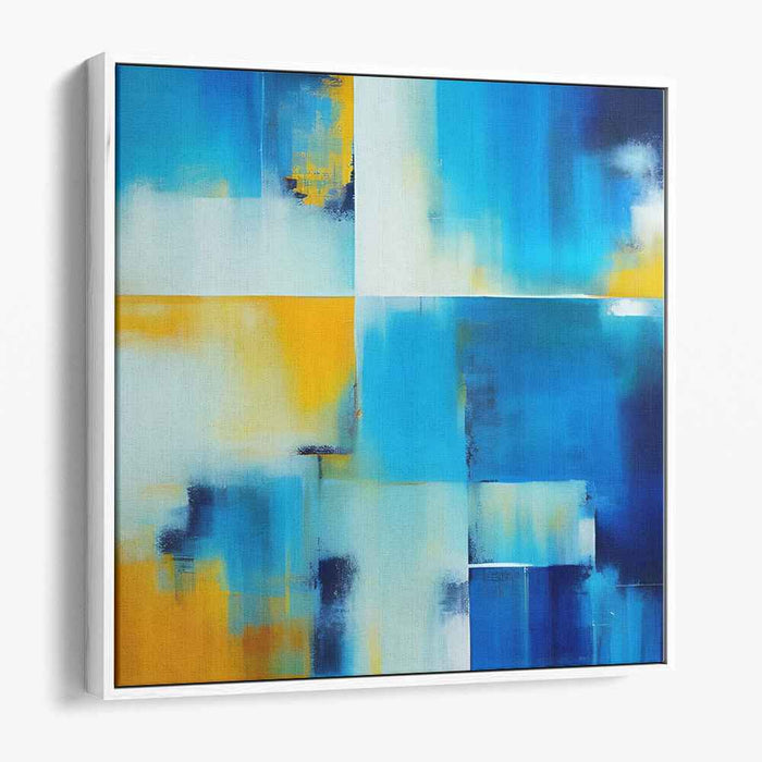 Azure and Gold Modernist Grid: Abstract Expressionist Canvas Art