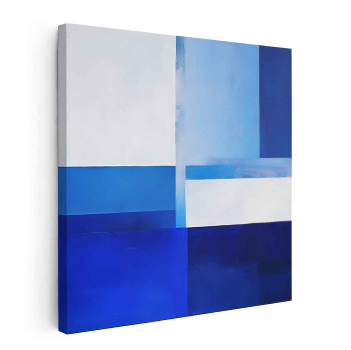 Abstract Azure Matrix Mirage: Modernist Blue Geometric Canvas Art