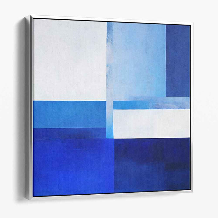 Abstract Azure Matrix Mirage: Modernist Blue Geometric Canvas Art