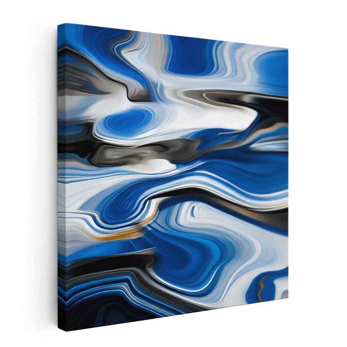 Whispering Waves in Moonlight: Blue and White Abstract Swirl Canvas Art Print