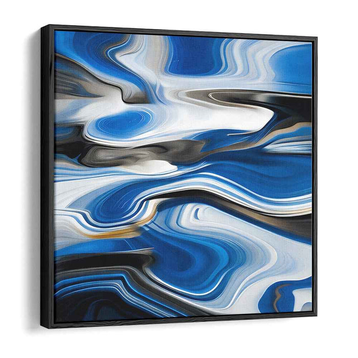 Whispering Waves in Moonlight: Blue and White Abstract Swirl Canvas Art Print
