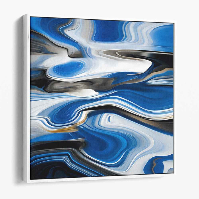 Whispering Waves in Moonlight: Blue and White Abstract Swirl Canvas Art Print