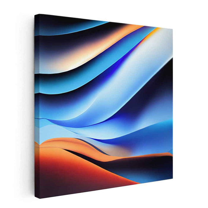 Currents of Citrine Azure: Abstract Waves of Blue and Orange Canvas Art Print