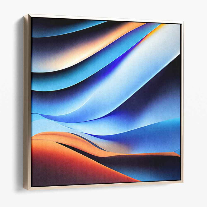 Currents of Citrine Azure: Abstract Waves of Blue and Orange Canvas Art Print