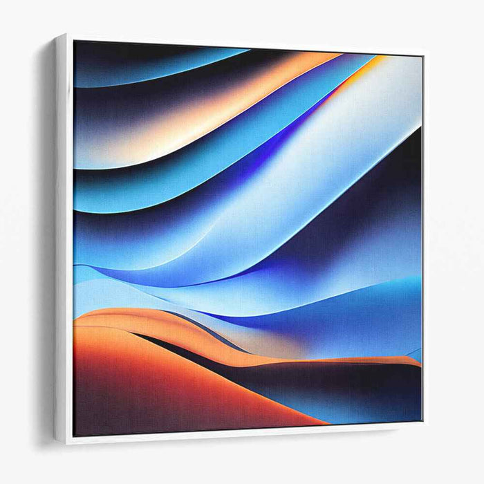 Currents of Citrine Azure: Abstract Waves of Blue and Orange Canvas Art Print