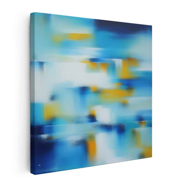 Tranquil Motion: Abstract Blues and Yellows Canvas Art Print