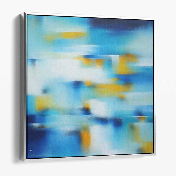 Tranquil Motion: Abstract Blues and Yellows Canvas Art Print