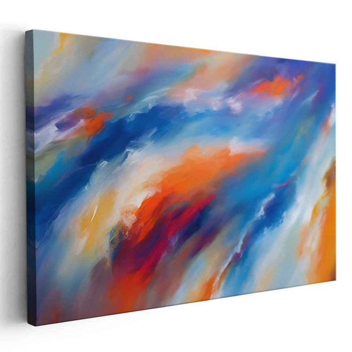 Nebula Embers: Abstract Expressionist Blue and Orange Canvas Art Print