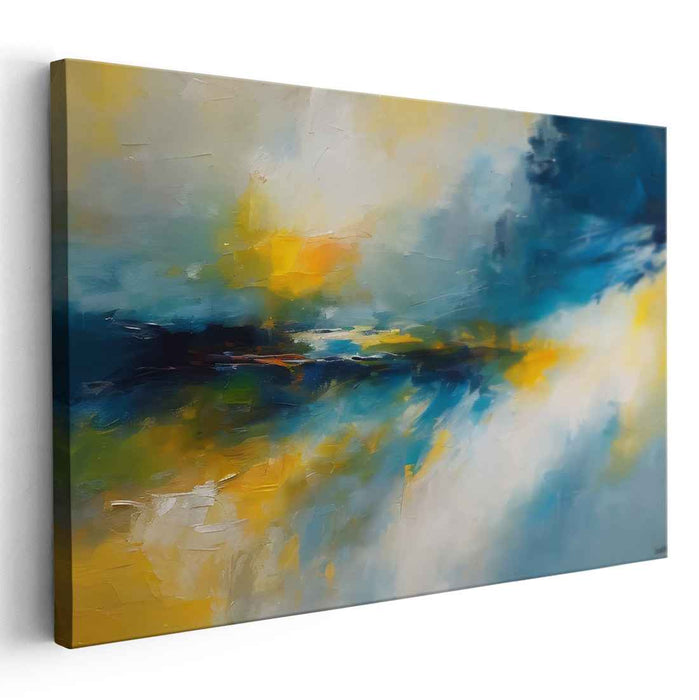 Whispers in the Breeze: Abstract Impressionist Blue and Yellow Canvas Art Print
