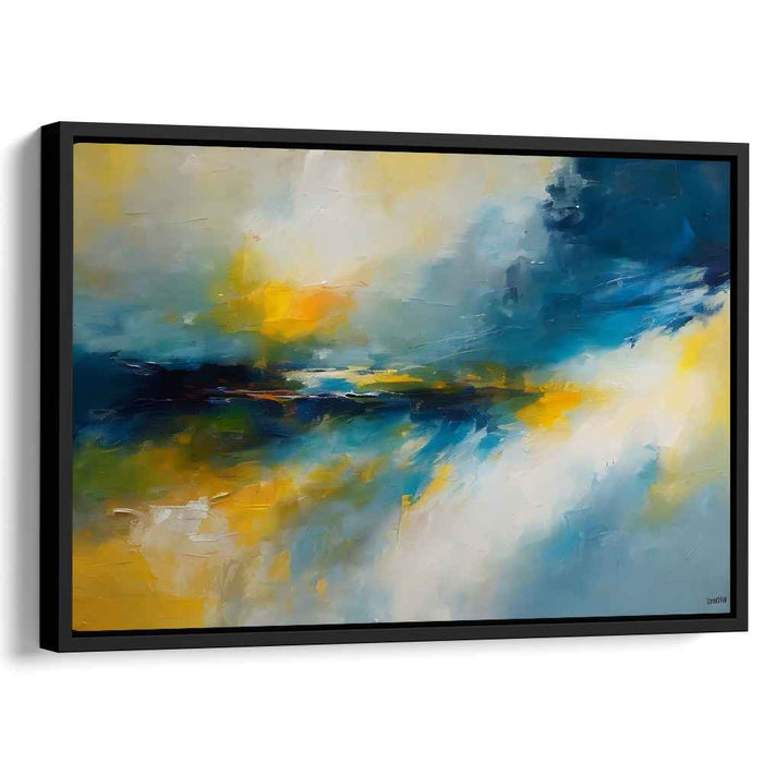 Whispers in the Breeze: Abstract Impressionist Blue and Yellow Canvas Art Print
