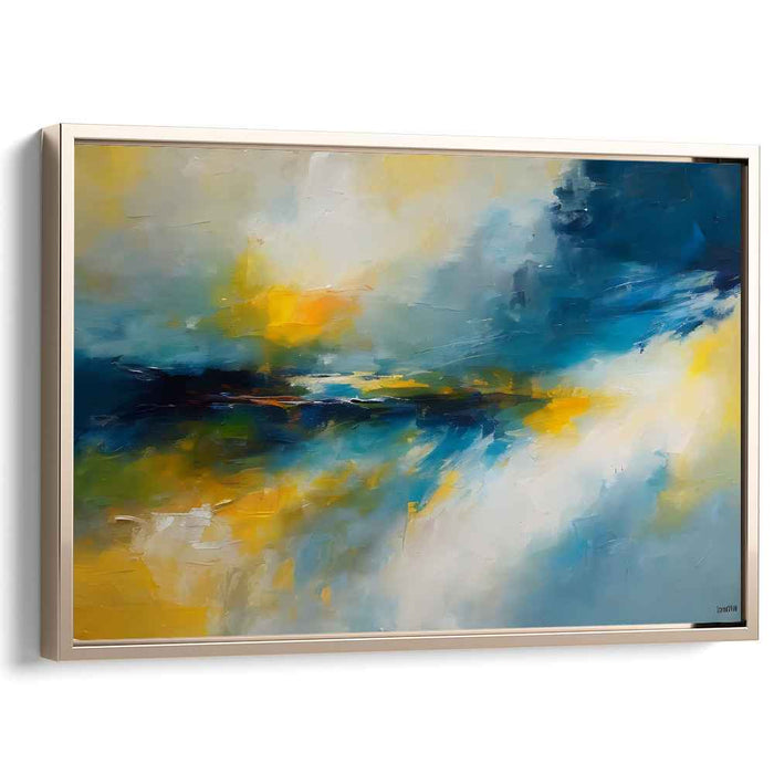 Whispers in the Breeze: Abstract Impressionist Blue and Yellow Canvas Art Print