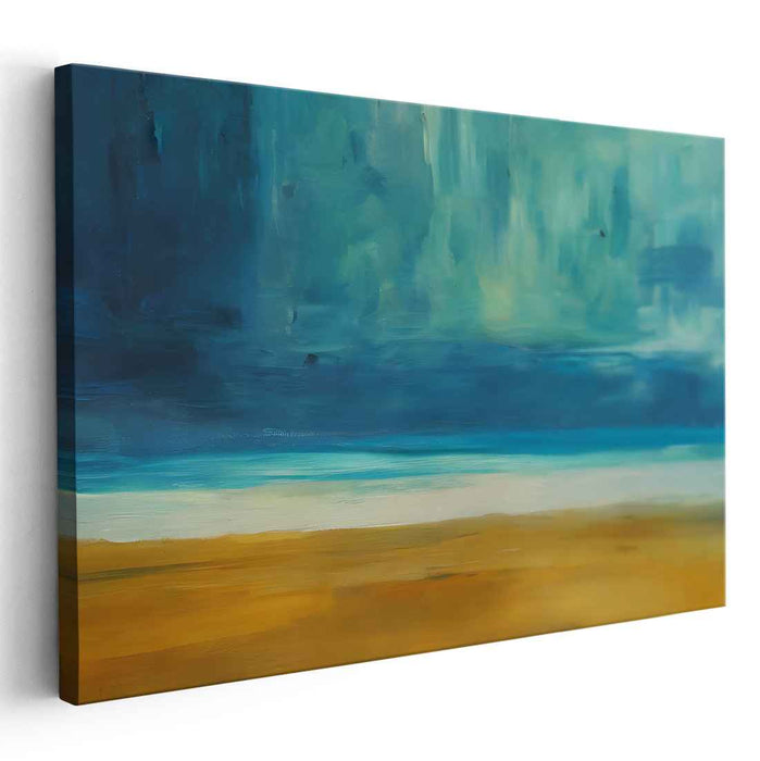 Echoes Of Midnight Sky: Abstract Landscape in Blue and Gold Canvas Art Print