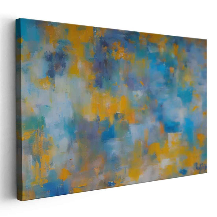 Whispers Of Cobalt Sunshine: Abstract Expressionist Blue and Yellow Canvas Art Print