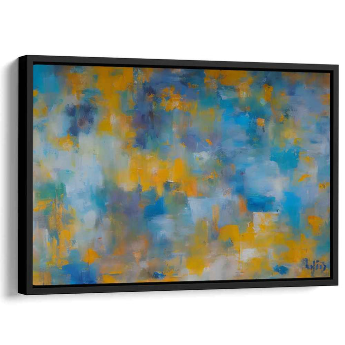 Whispers Of Cobalt Sunshine: Abstract Expressionist Blue and Yellow Canvas Art Print
