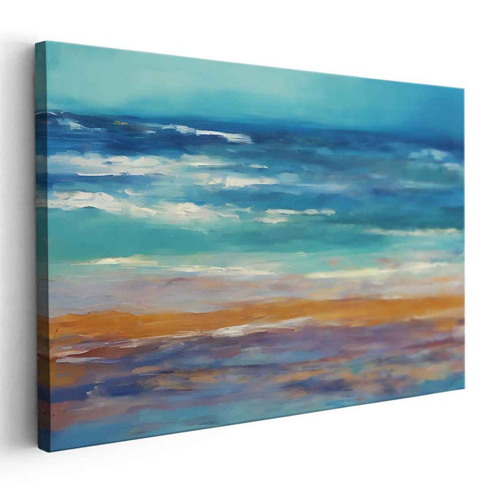 Sapphire Tango Symphony: Abstract Seascape in Blue and Orange Canvas Art