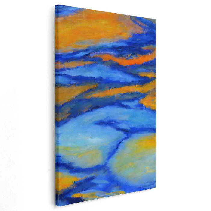 Sapphire Citrus Dreamscape: Abstract Expressionist Blue and Orange Canvas Art Print