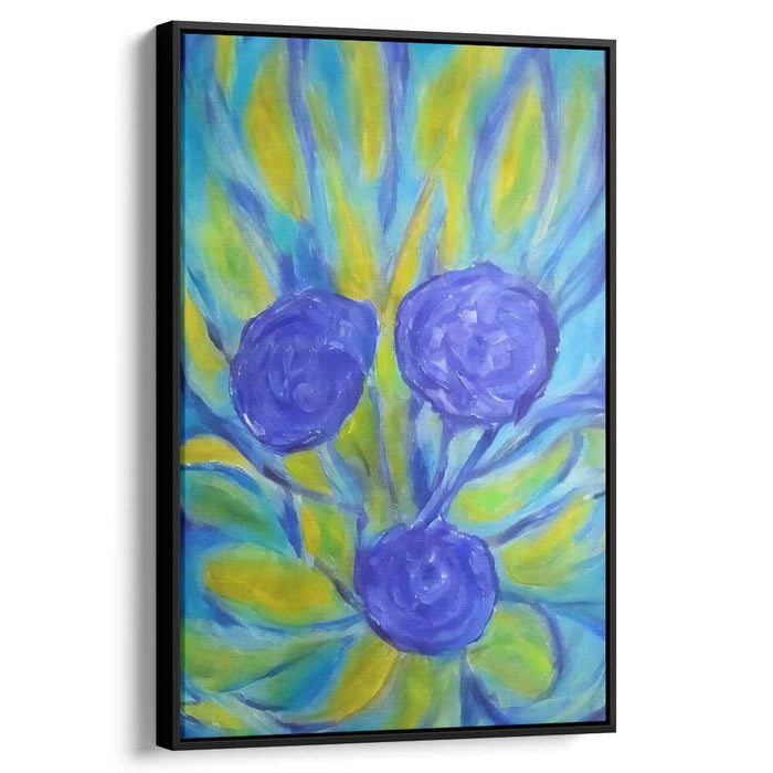 Blue Blossoms on a Sunny Day: Expressive Floral Canvas Art