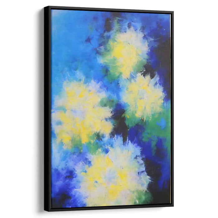 Floral Burst Deep Blue: Abstract Floral Explosion on Blue Canvas