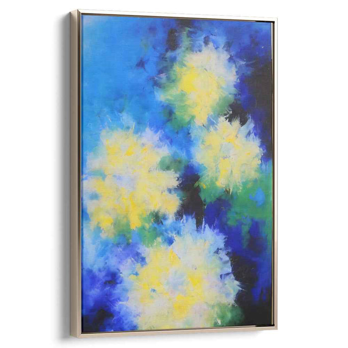 Floral Burst Deep Blue: Abstract Floral Explosion on Blue Canvas