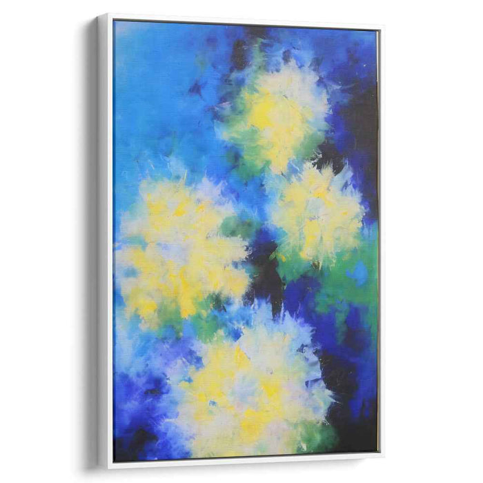 Floral Burst Deep Blue: Abstract Floral Explosion on Blue Canvas