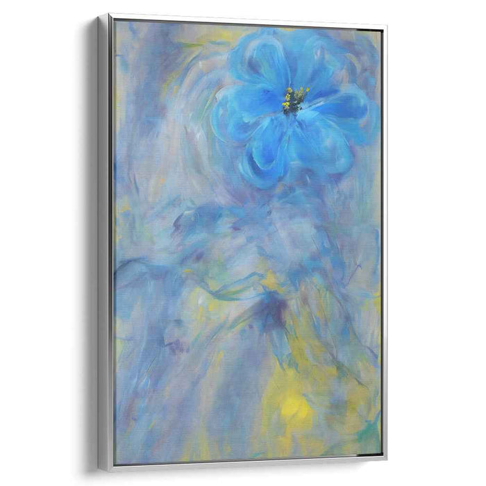 Whispering Petals Dance Underwater: Dreamlike Blue Flower Canvas Art