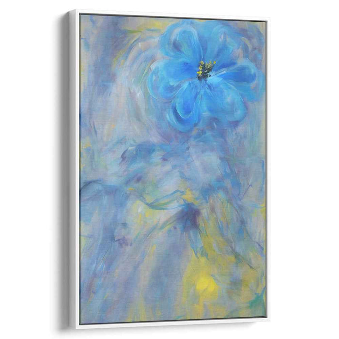 Whispering Petals Dance Underwater: Dreamlike Blue Flower Canvas Art